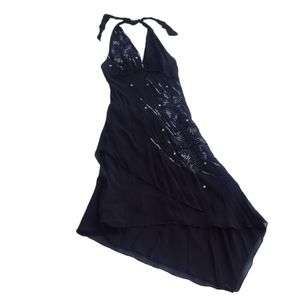 Layered asymmetrical halter dress